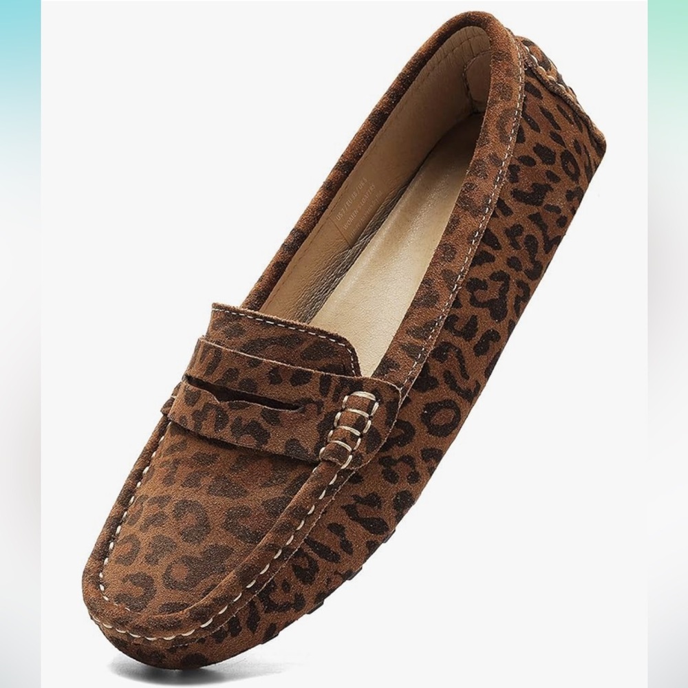 Suede Leopard Penny Loafers / Driving Mocs